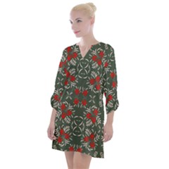 Floral Folk Damask Pattern Fantasy Flowers Floral Geometric Fantasy Open Neck Shift Dress by Eskimos