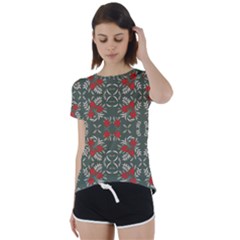 Floral Folk Damask Pattern Fantasy Flowers Floral Geometric Fantasy Short Sleeve Foldover Tee by Eskimos