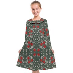 Floral Folk Damask Pattern Fantasy Flowers Floral Geometric Fantasy Kids  Midi Sailor Dress by Eskimos