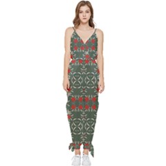 Floral Folk Damask Pattern Fantasy Flowers Floral Geometric Fantasy Sleeveless Tie Ankle Chiffon Jumpsuit by Eskimos