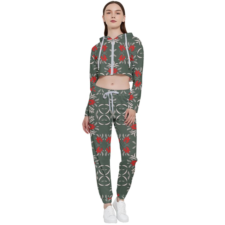 Floral folk damask pattern Fantasy flowers Floral geometric fantasy Cropped Zip Up Lounge Set