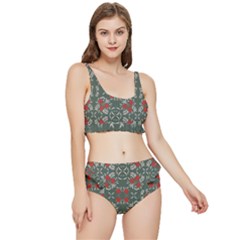 Floral Folk Damask Pattern Fantasy Flowers Floral Geometric Fantasy Frilly Bikini Set by Eskimos