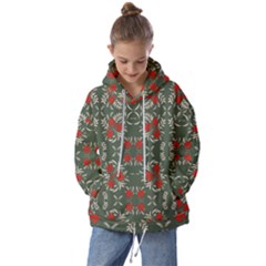 Floral Folk Damask Pattern Fantasy Flowers Floral Geometric Fantasy Kids  Oversized Hoodie by Eskimos