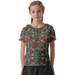 Floral Folk Damask Pattern Fantasy Flowers Floral Geometric Fantasy Kids  Frill Chiffon Blouse