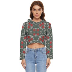 Floral Folk Damask Pattern Fantasy Flowers Floral Geometric Fantasy Women s Lightweight Cropped Hoodie by Eskimos