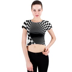 3d Optical Illusion, Dark Hole, Funny Effect Crew Neck Crop Top