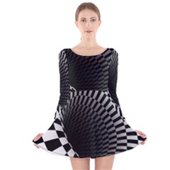 3d Optical Illusion, Dark Hole, Funny Effect Long Sleeve Velvet Skater Dress