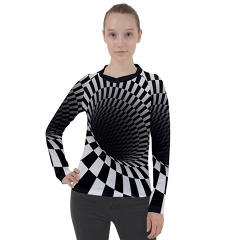 3d Optical Illusion, Dark Hole, Funny Effect Women s Pique Long Sleeve Tee by Casemiro