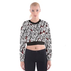 Demonic Skulls Pattern, Spooky Horror, Halloween Theme Cropped Sweatshirt