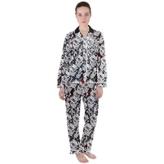 Demonic Skulls Pattern, Spooky Horror, Halloween Theme Satin Long Sleeve Pajamas Set by Casemiro