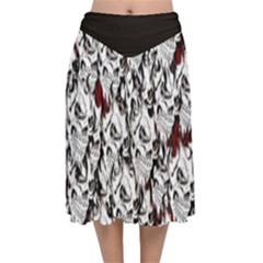 Demonic Skulls Pattern, Spooky Horror, Halloween Theme Velvet Flared Midi Skirt