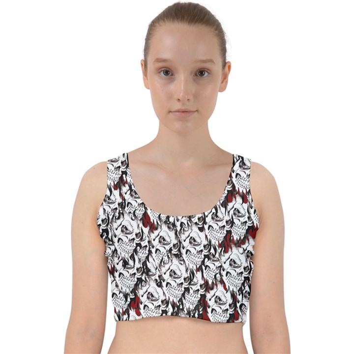 Demonic Skulls pattern, spooky horror, Halloween theme Velvet Racer Back Crop Top