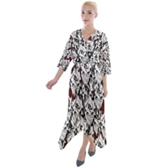 Demonic Skulls Pattern, Spooky Horror, Halloween Theme Quarter Sleeve Wrap Front Maxi Dress by Casemiro