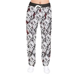 Demonic Skulls Pattern, Spooky Horror, Halloween Theme Women Velvet Drawstring Pants