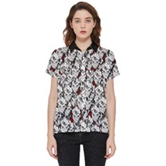 Demonic Skulls Pattern, Spooky Horror, Halloween Theme Short Sleeve Pocket Shirt