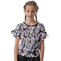 Demonic Skulls Pattern, Spooky Horror, Halloween Theme Kids  Cut Out Flutter Sleeves by Casemiro