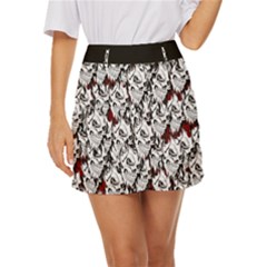 Demonic Skulls Pattern, Spooky Horror, Halloween Theme Mini Front Wrap Skirt