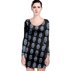 Skulls, Demonic Skull Pattern, Frida Kahlo Stylised Long Sleeve Bodycon Dress by Casemiro