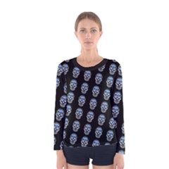 Skulls, Demonic Skull Pattern, Frida Kahlo Stylised Women s Long Sleeve Tee