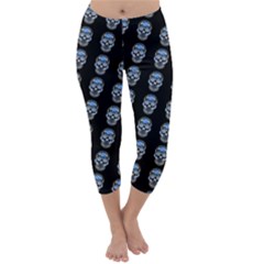 Skulls, Demonic Skull Pattern, Frida Kahlo Stylised Capri Winter Leggings 