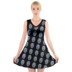 Skulls, Demonic Skull Pattern, Frida Kahlo Stylised V-neck Sleeveless Dress by Casemiro