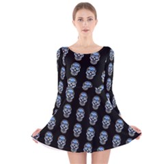 Skulls, Demonic Skull Pattern, Frida Kahlo Stylised Long Sleeve Velvet Skater Dress