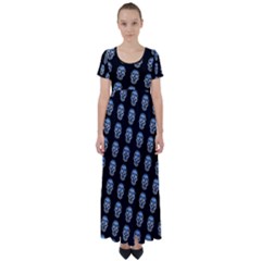 Skulls, Demonic Skull Pattern, Frida Kahlo Stylised High Waist Short Sleeve Maxi Dress by Casemiro