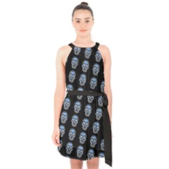 Skulls, Demonic Skull Pattern, Frida Kahlo Stylised Halter Collar Waist Tie Chiffon Dress by Casemiro