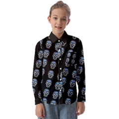 Skulls, Demonic Skull Pattern, Frida Kahlo Stylised Kids  Long Sleeve Shirt by Casemiro