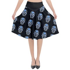 Skulls, Demonic Skull Pattern, Frida Kahlo Stylised Flared Midi Skirt by Casemiro