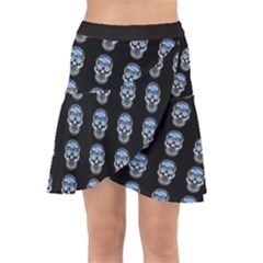 Skulls, Demonic Skull Pattern, Frida Kahlo Stylised Wrap Front Skirt by Casemiro