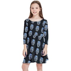 Skulls, Demonic Skull Pattern, Frida Kahlo Stylised Kids  Quarter Sleeve Skater Dress by Casemiro