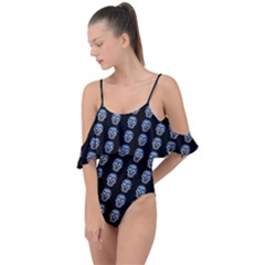 Skulls, Demonic Skull Pattern, Frida Kahlo Stylised Drape Piece Swimsuit by Casemiro