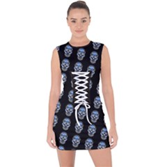 Skulls, Demonic Skull Pattern, Frida Kahlo Stylised Lace Up Front Bodycon Dress by Casemiro