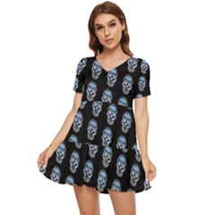 Skulls, Demonic Skull Pattern, Frida Kahlo Stylised Tiered Short Sleeve Babydoll Dress by Casemiro