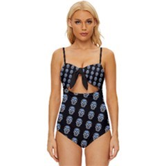 Skulls, Demonic Skull Pattern, Frida Kahlo Stylised Knot Front One-piece Swimsuit by Casemiro