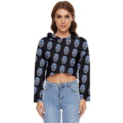 Skulls, Demonic Skull Pattern, Frida Kahlo Stylised Women s Lightweight Cropped Hoodie by Casemiro