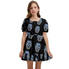 Skulls, Demonic Skull Pattern, Frida Kahlo Stylised Kids  Short Sleeve Dolly Dress by Casemiro