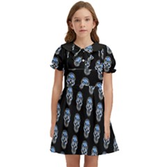 Skulls, Demonic Skull Pattern, Frida Kahlo Stylised Kids  Bow Tie Puff Sleeve Dress by Casemiro