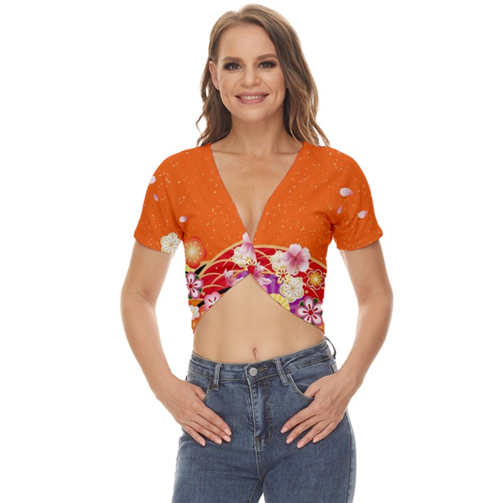 Cherry blossom 3 Twist Front Crop Top