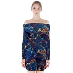 Oil Slick Long Sleeve Off Shoulder Dress by MRNStudios