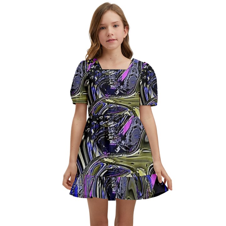 Deconstructed Green Kids  Short Sleeve Dolly Dress