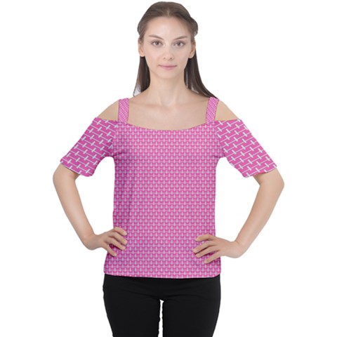 Pink White Abstract Print Cutout Shoulder Tee by SeaworthyClothing