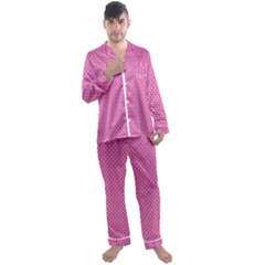 Pink White Abstract Print Men s Long Sleeve Satin Pajamas Set by SeaworthyClothing