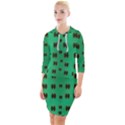 Butterflies In Fresh Green Environment Quarter Sleeve Hood Bodycon Dress View1