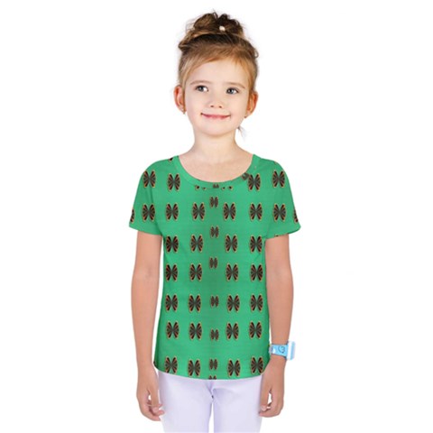 Butterflies In Fresh Green Environment Kids  One Piece Tee by pepitasart