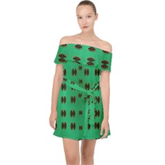 Butterflies In Fresh Green Environment Off Shoulder Chiffon Dress by pepitasart