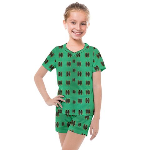 Butterflies In Fresh Green Environment Kids  Mesh Tee And Shorts Set by pepitasart