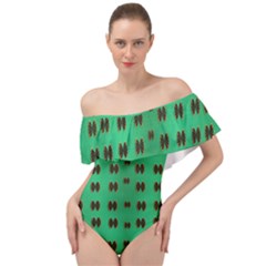 Butterflies In Fresh Green Environment Off Shoulder Velour Bodysuit  by pepitasart