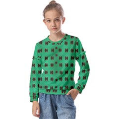 Butterflies In Fresh Green Environment Kids  Long Sleeve Tee With Frill 